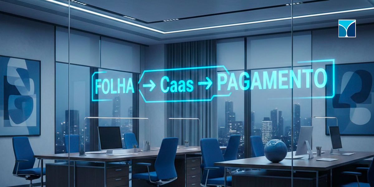 calendário de prazos; diagrama “folha→CaaS→pagamento”; tela de conciliação.